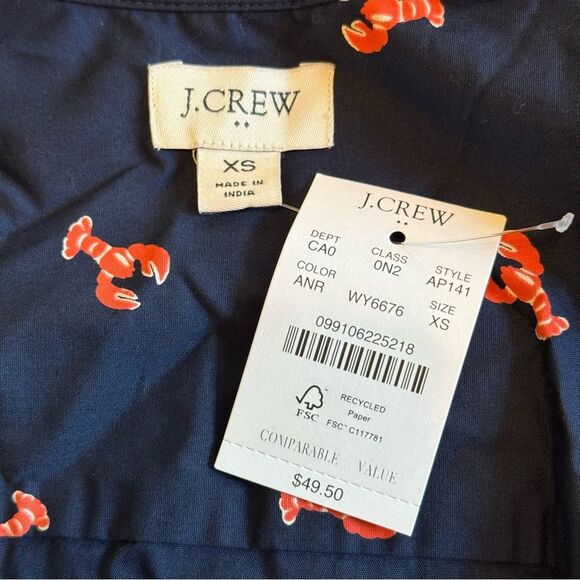 NWT J. Crew Navy Lobster Print Sleeveless Poplin Shirt in Signature Fit Size XS - Picture 6 of 8